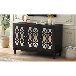 U-CAN ทันสมัย55นิ้วขาตั้งทีวีไม้เนื้อแข็งศูนย์ความบันเทิงพร้อมชั้นวางปรับได้3ชั้นวางกระจกโลหะสำหรับห้องนั่งเล่น - Product Image 5