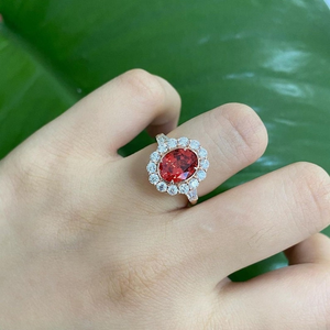 Anillo de Halo con Diamante Ovalado Rojo de Lujo, Oro Sólido, Joyería para Fiestas y Bodas, Regalo para Mujer - Product Image 5