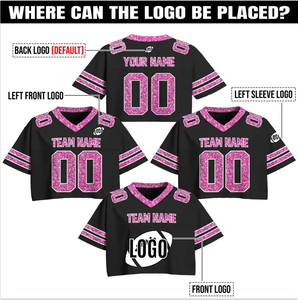 Tontons Custom Unisex Breathable Mesh Cheer Football Jersey Personalized Black Pink Crop <b>Top</b> Short Sleeves <b>Sparkly</b> Glitter - Product Image 4