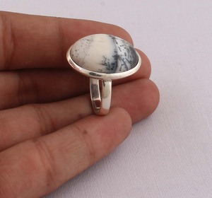 Bague en Opale Dendritique Naturelle, Argent Sterling 925, Pierre Merlinite, Style Vintage, Bague Gemme à Inclusions Arborescentes - Product Image 1