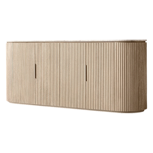 Modern Minimalist Sideboard <b>Cabinet</b> Solid Teak Vertical Ribbed Curved <b>Corner</b> Eco-Friendly Durable Premium Interior Furniture - Product Image 1