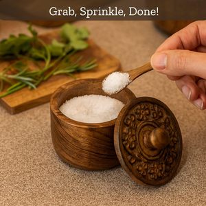 Contenedor de Especias de Madera Hecho a Mano con Cuchara y Hebilla, Diseño Rústico, Apilable, Hermético, Ecológico y a Prueba de Humedad para Almacenamiento de Alimentos - Product Image 3