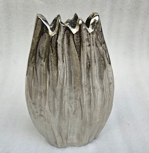 Handmade Aluminum Casted Silver Modern <b>Tabletop</b> Vase Rustic Textured Design Decorative Art Piece - Product Image 2
