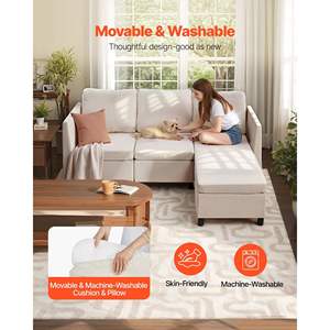 Canapé modulaire 3 places avec rangement caché, éponge à haute résilience, cadre en bois massif, revêtement beige, modèle pour salon et chambre à coucher - Product Image 5