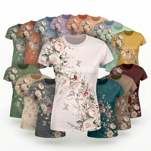 Camiseta de Yoga Floral, 95% Poliéster, 5% Poliéster, Precio Económico al por Mayor, para Entrenamiento, Gimnasio, Fitness, Casual, Verano, Personalizada - Product Image 1