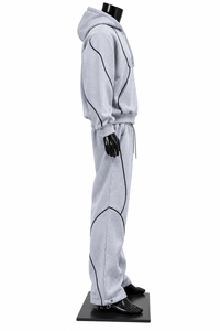 Ensemble de survêtement gris imprimé pour homme, sweat à capuche long et pantalon de jogging en polyester tricoté, coupe ample, style streetwear, deux pièces - Product Image 4