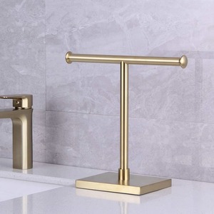 Modern Gold Metal Towel Stand Square Base Vertical <b>Rod</b> Rust Resistant Bathroom Storage <b>Holder</b> Minimalist Design Standing Type - Product Image 3