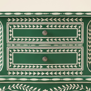 Handmade Modern Eco-Friendly Floral Bone Inlay Green 2 <b>Drawer</b> <b>Side</b> <b>Table</b> Bedroom Living Room Furniture - Product Image 5