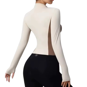 OEM ODM Breathable Active Stretch Women Yoga <b>Jacket</b> Full Zip Cowl Neck Regular Fit Long Sleeve Athletic <b>Workout</b> Gym Wear Button - Product Image 6