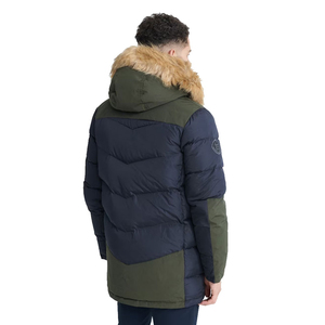 Veste matelassée à capuche pour homme, long manteau d'hiver, style décontracté, coupe-vent, avec empiècements en fourrure, rembourrage en duvet, coque en polyester épais, color block - Product Image 2