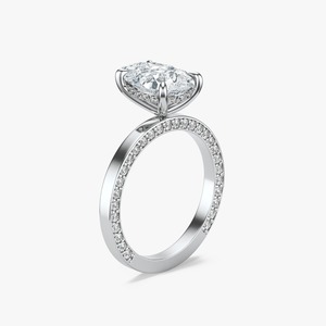 Anillo de compromiso nupcial de oro de 14 quilates con diamante de laboratorio de 3.60 CTW en forma de pera con halo oculto y banda pavé - Product Image 6