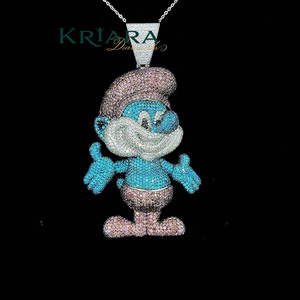 Pendentif Moissanite Smurf en Argent 925 Plaqué Rhodium et Or, Breloque Thème Dessin Animé Mignon, Cadeau Bijou Unisexe - Product Image 1