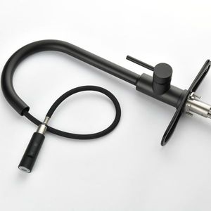 Rubinetto da cucina monocomando in acciaio inossidabile con doccetta estraibile ad arco alto, per lavello - Product Image 4