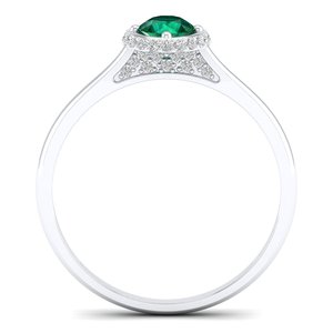 Anillo de compromiso y boda REYES de lujo, personalizado, con corte redondo, esmeralda de 0.5 quilates, solitario, en oro blanco macizo de 14 quilates, con diamantes, para ella. - Product Image 4