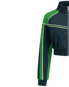 Green Dark Women Cropped Track <b>Jacket</b> <b>Zip</b> <b>Up</b> Sports <b>Jacket</b> Gym Fitness Activewear Contrast Stripe Training <b>Jacket</b> Manufacturer - Product Image 3