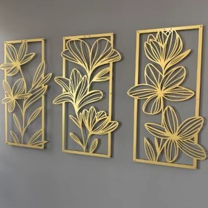 Sculpture murale en métal très demandée, design floral, rectangle, décoration intérieure, ensemble d'art pour salon - Product Image 4