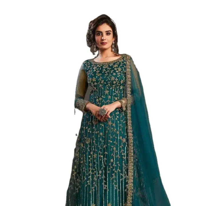 インドパキスタン卸売サルワールバングラデシュロングアナルカリガウンタイプラウンドネックスタイリストバックデザインドレス結婚式用