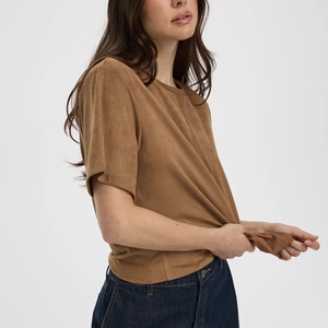 T-shirt en tricot marron surdimensionné à manches courtes, col rond, vêtement décontracté pour homme, couleur unie, coupe classique - Product Image 3