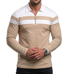 Camisetas Polo de Manga Larga a Rayas para Hombre, al por Mayor, OEM, con Cierre de Cremallera, Bloques de Color, Hechas a Medida, Ajustadas, Casuales, de Punto - Product Image 4