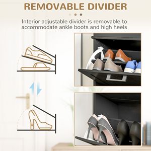 Mobiletto Moderno Salvaspazio a 2 Cassetti per Scarpe, Organizer Stretto per Ingresso/Corridoio, Porta Stivali Nero per 10 Paia - Product Image 6