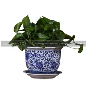 Persediaan Taman Pot Penanam Bunga Keramik Tradisional Biru dan Putih dari Vietnam/Produk Ekspor Vietnam Berkualitas Tinggi