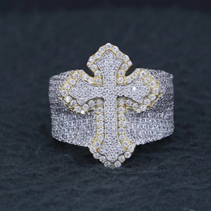 Mens Iced Out <b>Cross</b> <b>Ring</b> Diamond Band Hip Hop Bling <b>Ring</b> Big Statement <b>Ring</b> Sterling <b>Silver</b> Religious Jewelry for Men - Product Image 1