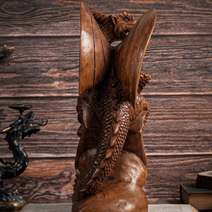 Sculpture de dragon Feng Shui artisanale en bois, figurine de dragon haut de gamme, artisanat en bois massif, fabricant de décorations de dragon en bois en gros - Product Image 3