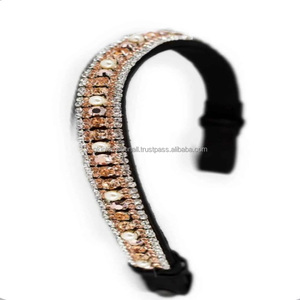 Diadema para caballo de cuero negro con cristales dorados de diseño personalizado, forma curva y detalles brillantes, hecha en India, talla full cob. - Product Image 5