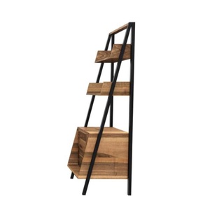 Étagère à 4 niveaux de style classique avec armoire de rangement, aspect bois moderne et structure en métal noir, étagère de présentation pour salon - Product Image 1
