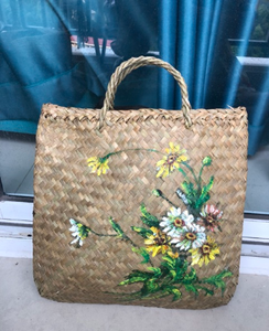 Handmade Vintage <b>Straw</b> Bag Seagrass Woven Floral Painted Decorate Fashion <b>Handbag</b> for Women From Vietnam Factory - Product Image 6