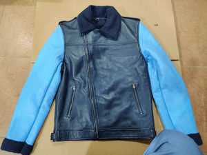 Veste de moto en cuir d'agneau bleu pour homme, respirante, anti-UV, doublure en sherpa, col rabattable, fermeture éclair, coupe-vent d'hiver - Product Image 4