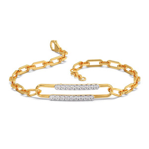 Bracelet à double barre de maillons sertis de diamants avec chaîne en or jaune et design central ouvert allongé - Product Image 2