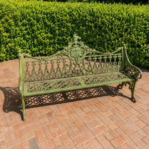 Antique Cast Iron Garden <b>Bench</b> Ornate Green <b>Metal</b> Outdoor Patio Park Seating Vintage Decorative Furniture Premium Style - Product Image 2