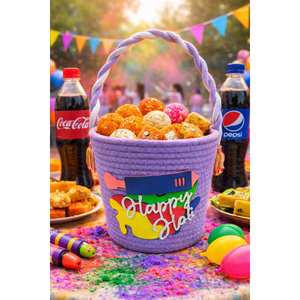 Bolso de mano de yute al por mayor, cesta de cuerda de algodón colorida, ecológico, festivo Holi, para vacaciones, con asa, para niñas - Product Image 1