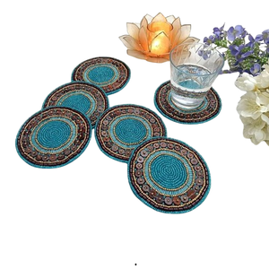 Posavasos de Mesa con Cuentas Estilo Boho, Juego de Posavasos Redondos con Cuentas Bordadas a Mano, con Bordado Intrincado y Diseño Personalizado - Product Image 6
