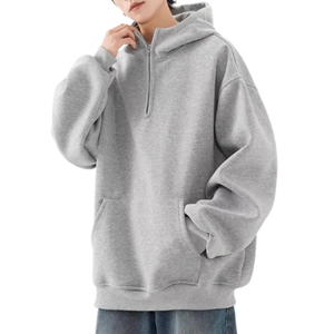 Sudadera con capucha de algodón de alta calidad para hombre, con cremallera de un cuarto, estilo oversized, para invierno, transpirable y ecológica. - Product Image 4