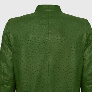 Veste en cuir de vachette véritable gaufré d'autruche verte, look élégant et raffiné, respirante, coupe-vent, personnalisation disponible - Product Image 5