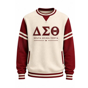 Sudadera Delta Sigma Theta con Letras Bordadas, Cuello Redondo, Color Crema y Rojo, Manga Raglán, Unisex, Informal, Tejida, 100% Algodón - Product Image 2