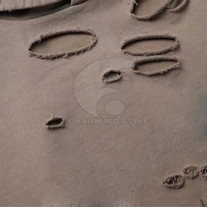 Sudadera con Capucha para Hombre, Estilo Streetwear, con Parches Bordados Personalizados, Diseño Desgastado, 100% Algodón, Felpa Francesa Lavada, para Invierno - Product Image 5