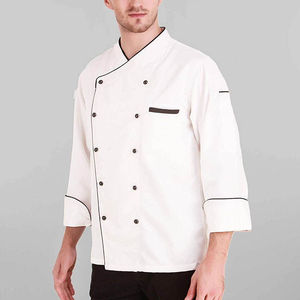 Veste de chef blanche pour homme avec tablier à fines rayures noires, combinaison de travail en coton respirant haute visibilité - Product Image 3