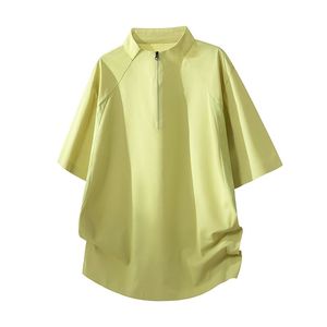 T-shirt court pour homme, noir, col montant, fermeture éclair sur la manche, coupe droite, sportif, en polyester/coton 180g, séchage rapide, tricoté, couleur unie - Product Image 3