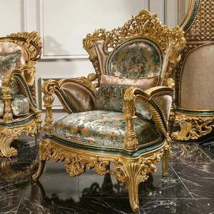 Juego de Sofás en Forma de L de Madera Tallada en Oro Real de Lujo, Ecológico y Duradero, Muebles Clásicos para Sala de Estar, Módulo para Hotel SF-87 - Product Image 4