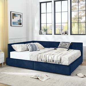 Letto Queen Size con Contenitore, Testiera Trapuntata, Braccioli Imbottiti, Struttura in Legno Resistente per Casa e Ufficio - Product Image 3