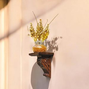 Estante de pared decorativo de madera maciza tallada con aspecto rústico antiguo, soporte de consola para montaje en pared - Estante flotante decorativo - Product Image 2