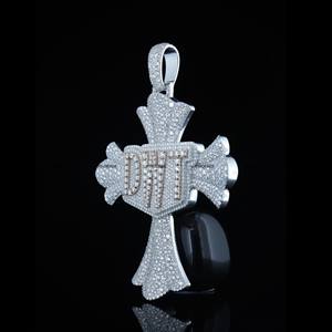 Pendentif croix double couche en moissanite taille brillant rond avec passant standard, testé au diamant testeur par Phoenix Enterprise - Product Image 3