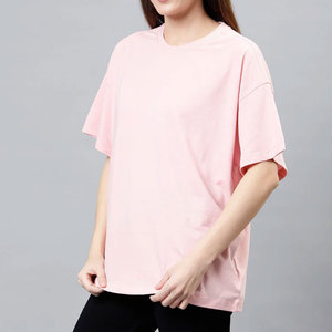 T-shirt décontracté pour femme, rose uni, coupe ample, col rond, manches courtes, 100% coton, écologique, respirant, séchage rapide - Product Image 3