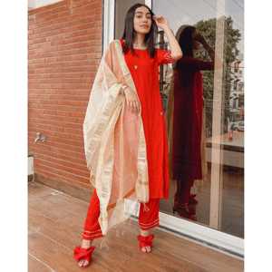 Ensemble de costume en mousseline de soie rouge brillant - Taille XS - Product Image 2