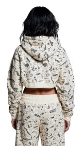 Women's Cropped Hoodie Full Sleeve Cartoon Print Knitted Sweatshirt Casual Autumn Wear With Pockets Drop-Shoulder Design - Product Image 2