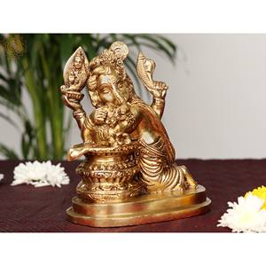 รูปปั้นพระพิฆเนศทองเหลืองขนาด6นิ้วทำด้วยมือผลิตในอินเดีย - Product Image 2