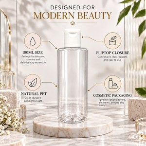 Botella Cosmética Transparente de PET de 100 ml de Primera Calidad con Tapa Abatible |   Envase de Plástico Vacío para Loción, Tónico, Sérum, Limpiador, Uso en el Cuidado de la Piel - Product Image 5